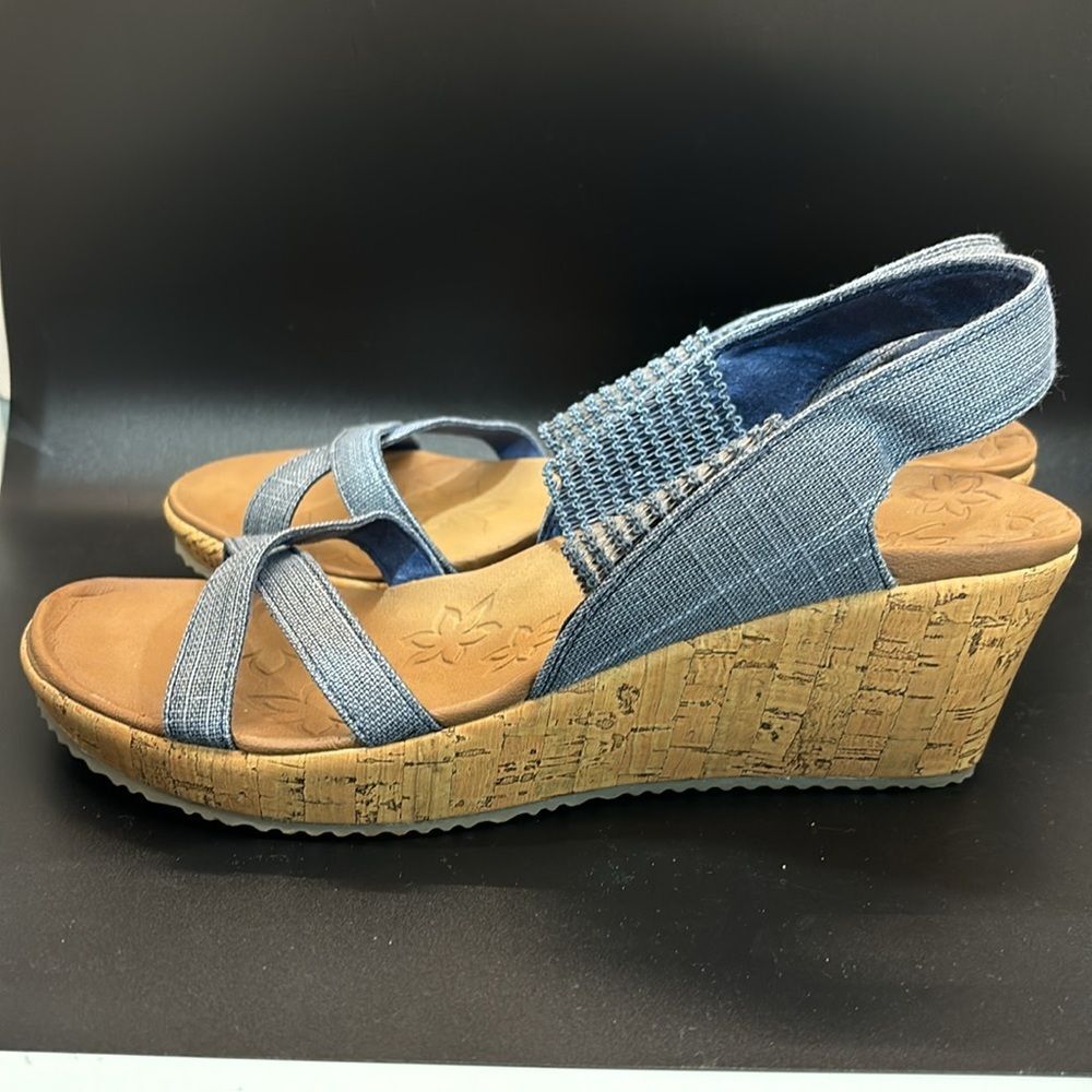 Skechers High Tea Luxe Foam Beverlee Wedge Denim Blue Size 9